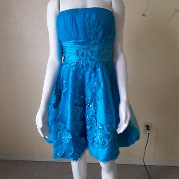 Short Turquoise Prom Dress - Picture 2 of 7